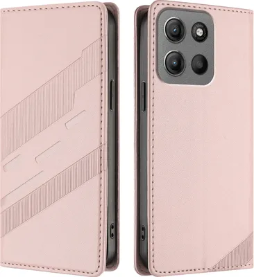 Produktbild von Hülle für Motorola Moto G15, Kunstleder Brieftaschen Handyhülle mit Kartenfach und Standfunktion Pink