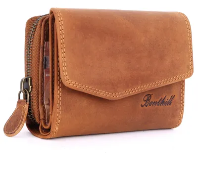 Produktbild von Benthill Damen Geldbörse Echt Leder - Portemonnaie mit RFID Schutz - Portmonee viele Kartenfächer - Echtleder Vintage Damenbörse inkl. Geschenkbox