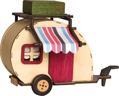 Produktbild von Drechslerei Kuhnert - Wohnwagen für Mini-Eule aus Holz - ca. 10x15 cm - als Dekoration oder Geschenk geeignet