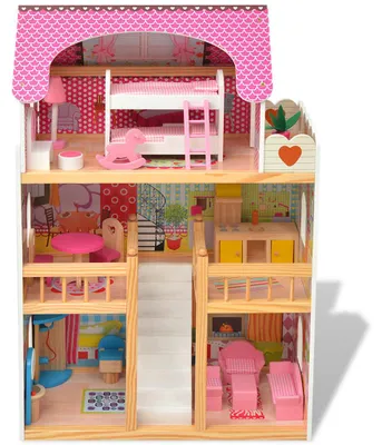 Productafbeelding van vidaXL Poppenhuis, 3 verdiepingen, hout, 60 x 30 x 90 cm