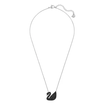 A necklace with a swan pendant on a white background.