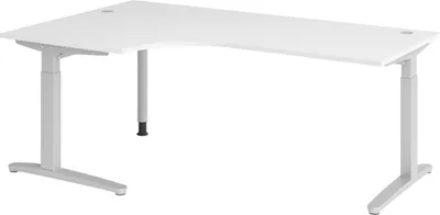 Produktbild von bümö Schreibtisch Serie-XB - Nachbildung: Weiß, Gestell: Silber, Größe: Eckschreibtisch 200 x 120 cm