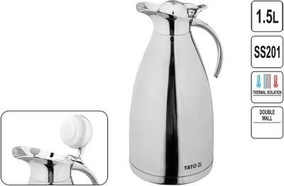 Produktbild von YATOGASTRO ELEGANT Edelstahl Isolierkanne Thermoskanne Easy Open Verschluss 1L, 1,5L, 2L, Größe:1.5L