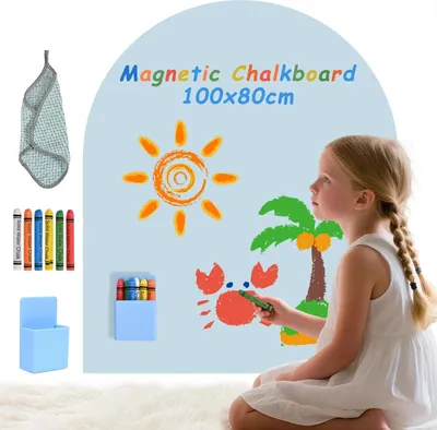 Obrázok produktu pre 3 v 1 magnetická tabuľa pre deti – samolepiaca nástenná tabuľa/kriedová tabuľa – s pastelovými kriedami – Montessori učenie – čierna