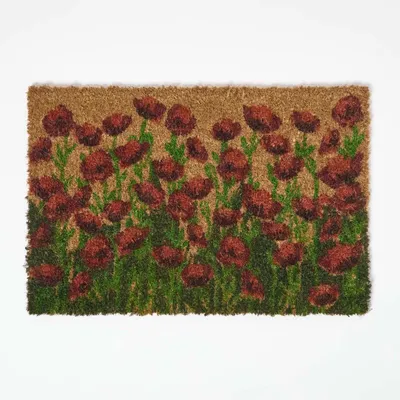 Image de HOMESCAPES Paillasson Coquelicots- Tapis de propreté en coco 40 x 60 cm