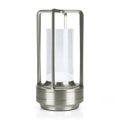 Produktbild von Kabellose LED-Tischlampe aus Glas – Metalllampe mit Touch-Steuerung – Silber