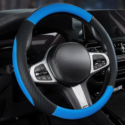 Obrázek produktu pro Potah na volant, kůže a mikrovlákno, univerzální, 37-38 cm, modrá, protiskluzový, prodyšný