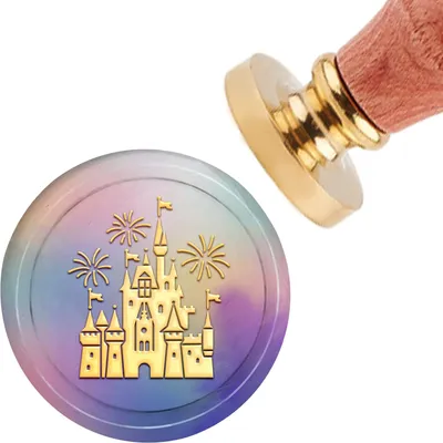 Produktbild von Wachs-Siegel Stempel Schloss - 30mm Siegelstempel Kopf Gold - Abnehmbarer Holzgriff für Hochzeitskarten - Karten Flasche Geschenk Geschäftlich Danke Weihnachten