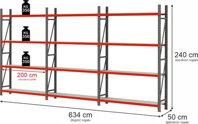 Zdjęcie produktu dla Regał magazynowy metalowy zestaw trzy moduły 12-półkowy Mega-M FORTIS 634x50x240cm