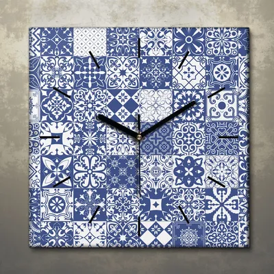 Produktbild von Wohnzimmer Leinwand Uhr Geräuschlos Küche 30x30 Portugiesische, Mosaike, Textur, Abstrakt, schwarze Zeiger