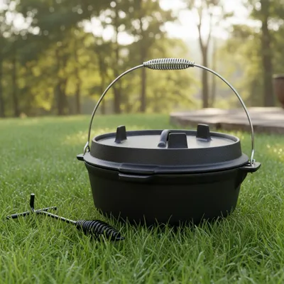 Immagine prodotto di 5,7 litri Dutch Oven fire kettle bollitore in ghisa arrostitore camping grill pan BBQ