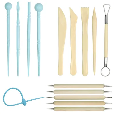 Modellierwerkzeug-Set, 15-teilig, für Ton und Knete, bunt