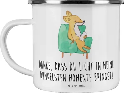 Produktbild von Mr. & Mrs. Panda becher emaille Herztherapeut Licht - Weiß - Geschenk, Haferl, Aufmerksamkeit, Dankbarkeit, Pott, Danke sagen, Dankeskarten, Freundschaft, Teetasse, Tasse