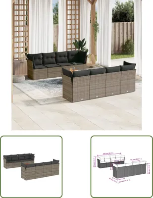 Produktbild von The Living Store 9-tlg. Garten-Sofagarnitur mit Kissen Grau Poly Rattan