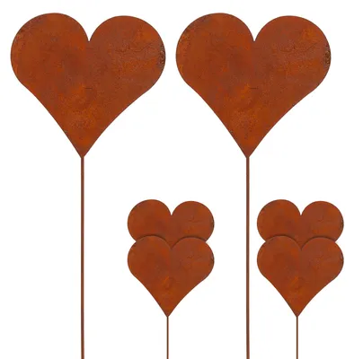 6 Herz-Tuinsteker, Rostdesign, Zink, 35 cm, Gartendeko