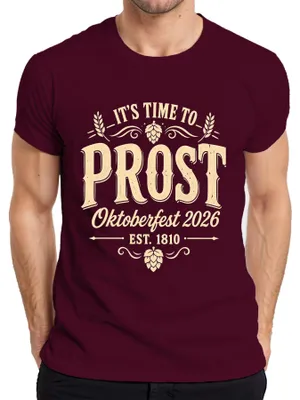 Immagine prodotto di È ora di brindare! Maglietta da uomo per l'Oktoberfest 2026, stile tradizionale bavarese, in pelle, colore bordeaux, taglia S