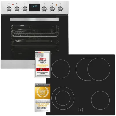 Produktbild von Exquisit Einbauherdset EHE185-HBZ-020-Set inox | 75 l  Garraumvolumen | 9 Backofenprogramme | Kochfeld mit Rahmen | Energieklasse A