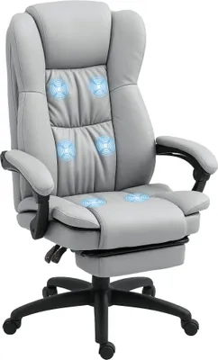 Image de Vinsetto Fauteuil de bureau massant par vibrations, chaise de bureau ergonomique avec repose-pieds rétractable, hauteur réglable, dossier inclinable, télécommande filaire et pivotant à 360°, gris