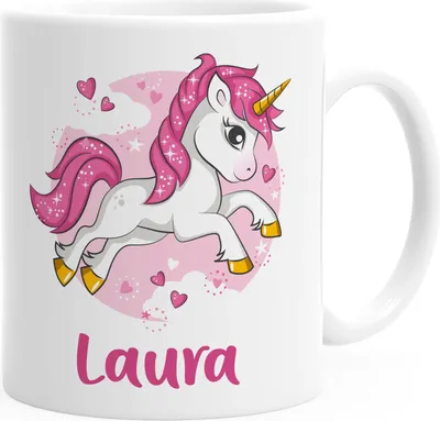 Produktbild von Kindertasse Kunststoff Einhorn mit Namen personalisierte Namenstasse für Kinder Jungen Mädchen SpecialMe® weiß Kunstoff-Tasse