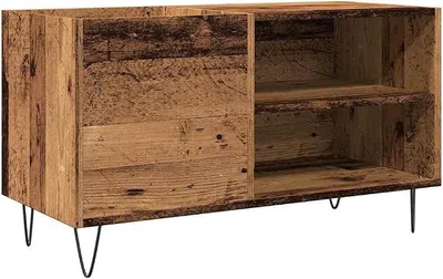 Produktbild von Plattenschrank Altholz-Optik, Schallplattenregal 84,5x38x48 cm, LP Regal aus Holzwerkstoff und Metall, Vinylschrank für Plattenspieler und Schallplatten, Retro Phonoschrank