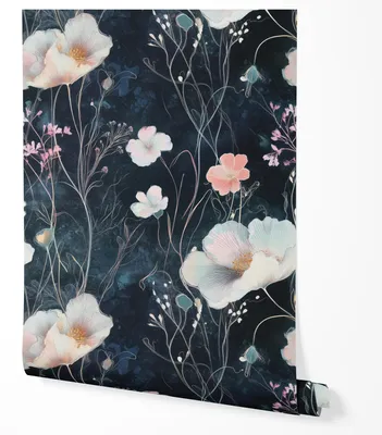 Produktbild von Selbstklebende Tapete Möbelfolie Blumen Dunkel Blau Aquarell Floral Modern Tapete Wohnzimmer Schlafzimmer Flur Elegant Pastell Abwaschbar 2,5m x 0,5m