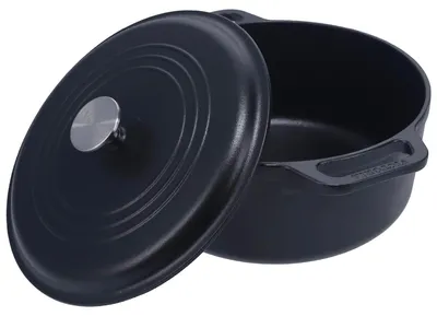 Zdjęcie produktu dla Garnek żeliwny holenderski, 29 cm, pojemność 6,6 litra, nadaje się do użytku na ogniu, w piekarniku i na płytach indukcyjnych