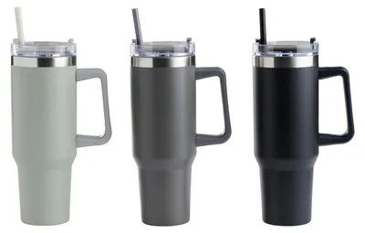 Image de Mug isotherme avec paille 1100 ml | Mug isotherme en acier inoxydable 304 à emporter | Mug à double paroi avec anse pour boissons chaudes et froides