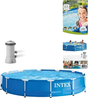 Obrázok produktu pre Intex | Bazén s kovovým rámom | 366 x 76 cm - Robustný bazén s 12 V filtračným čerpadlom