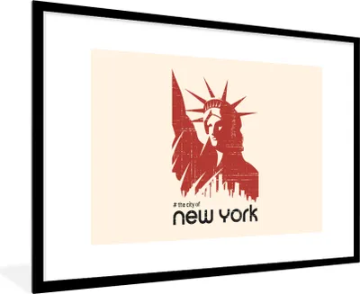 Produktbild von MuchoWow® MuchoWow® Gerahmtes Poster New York - Rot - Freiheitsstatue 90x60 cm - Poster mit zchwarzem Bilderrahmen - Wanddekoration - Fotos