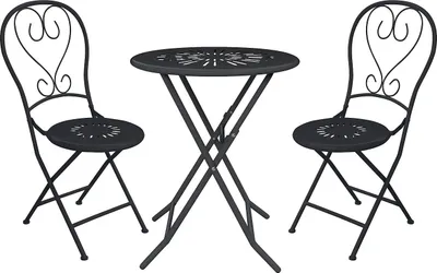 Produktbild von Metall-Gartenmöbel-Set im Schmiedeeisen-Look – Tisch mit 60 cm Durchmesser und 2 Stühlen – Anthrazit – GUERMANTES von MYLIA