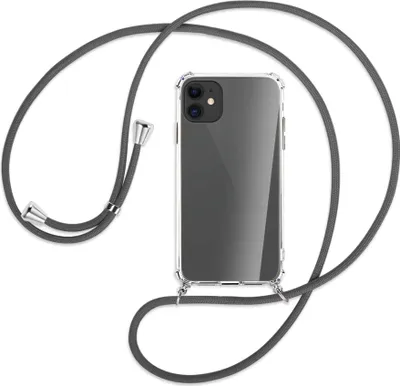 Produktbild von Handykette Backcover-Schutzhülle mit Band (Metall silberfarben) für Apple iPhone 11 - dunkelgrau