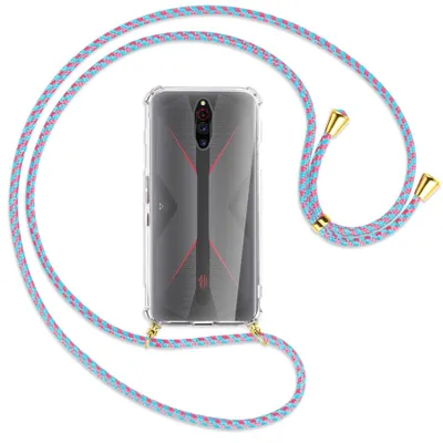 Produktbild von Handykette Backcover-Schutzhülle mit Band (Metall goldfarben) für ZTE Nubia Red Magic 5G - pink/mint