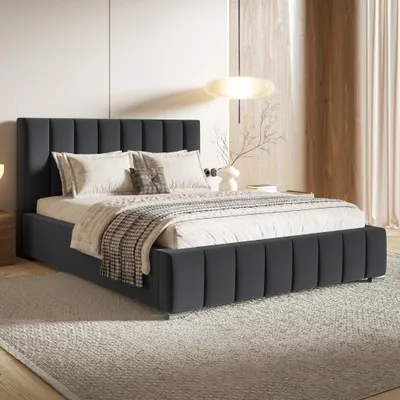 Produktbild von MOTIVENA Vigo Polsterbett 120x200 mit Bettkasten, Holz Lattenrost, Bett 120x200 Grau Samt (Jasmine 96)