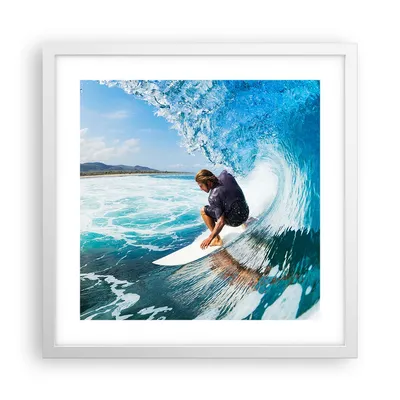Produktbild von Gerahmtes Poster - Weißer Rahmen - Surfen Surfer Ozean Welle - 40x40 cm - Wand Bild - Wanddeko - Wandbilder - Kunstposter - Wandposter - Bilderrahmen - Bilder - Kunstdruck - Wandbild - P2WAC40x40-2785