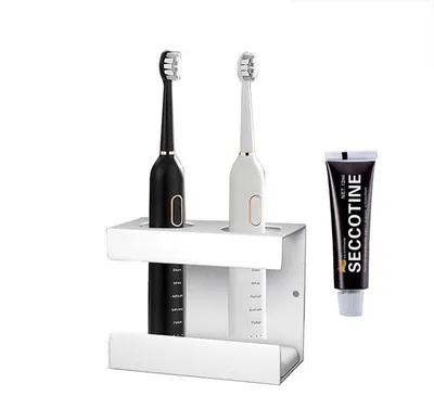 Obrázek produktu pro Držák na elektrické zubní kartáčky, bílý, nerezová ocel, 2 otvory, bez nutnosti vrtání