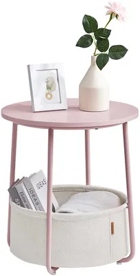 Zdjęcie produktu dla Stolik boczny Zoë z koszem ø45 cm - różowy/biały