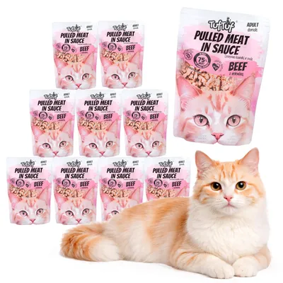 Produktbild von Tuftuf | Mokre Katzenfutter - 10x100g - Zarte Stücke mit Rindfleisch - Getreidefreie Mahlzeit - Nassfutter