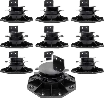 Image de XPOtool Lot de 10x Plots de terrasse – Charge 2700 kg – Hauteur réglable 33-64 mm – en PP – Pieds de support pour Lames Dalles Lambourdes