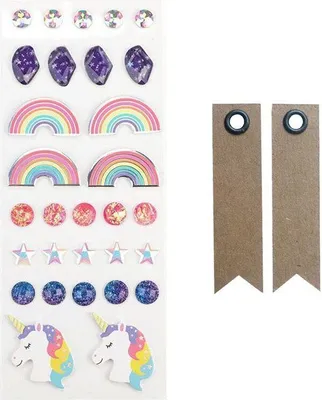 Produktbild von 30 3D-Aufkleber - Regenbogen + 20 Wimpel Kraft Etiketten