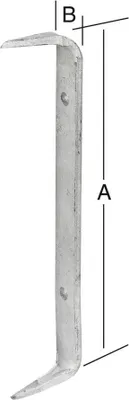 A close-up, angled view of a metal building bracket with dimensions labeled.