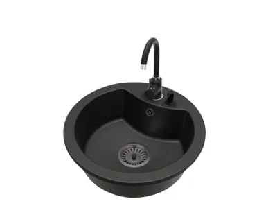 Produktbild von Runde Granit Küchenspüle 1 Becken MILA Set mit Armatur in 5 Farben Einbauspüle Komplettset