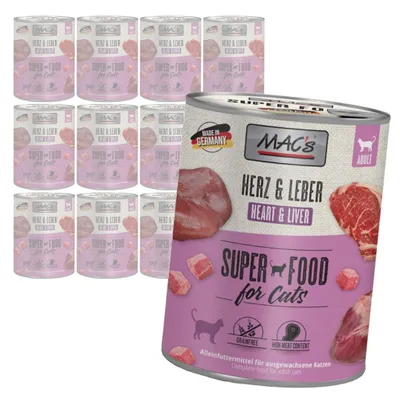 Produktbild von MAC's 12x800g getreidefreies Nassfutter für Katzen mit Rinderherz und -leber