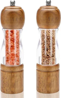 Image de 2 moulins à poivre en bois, rechargeables, avec meule en céramique