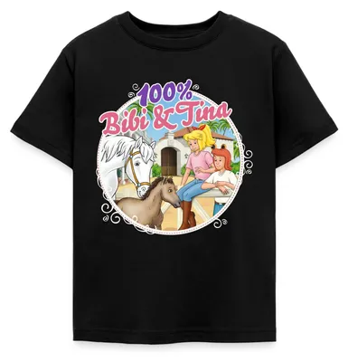 Produktbild von Spreadshirt Bibi und Tina 100. Folge Kinder T-Shirt, 98/104 (3-4 Jahre), Schwarz
