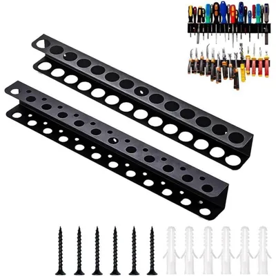 Image de Support mural pour outils, en métal, lot de 2 avec 14 et 23 emplacements pour pinces et tournevis
