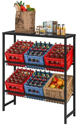 Obrázek produktu pro Regál na nápoje pro 6 krabic – s 3 úrovněmi | Barva: černá | Rozměry: 33 x 103 x 113,5 cm