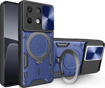 Produktbild von Handyhülle für Xiaomi Redmi Note 13 5G Dual-Layer Stoßfest Rüstung Hülle mit Dia Kameraschutz und Kreisförmig Ring Ständer Blau