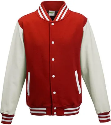 Immagine prodotto di Just Hoods JH043 | Giacca Varsity / Giacca College - Colore: Rosso Fuoco/Bianco - Taglia: M