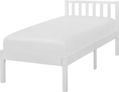 Produktbild von BELIANI Bett Weiß Kiefernholz mit Lattenrost 90 x 200 cm Hohes Kopfteil Lattenoptik Klassisch Skandinavisch Schlafzimmer Holzbett Einzelbett