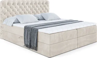 Produktbild von ALTDECOR Boxspringbett mit H3 Matratze und Topper - 180 x 200 cm - BOXI8 - Taupe Samt - Polsterbett mit Bettkasten und Lattenrost, Bett mit Stauraum